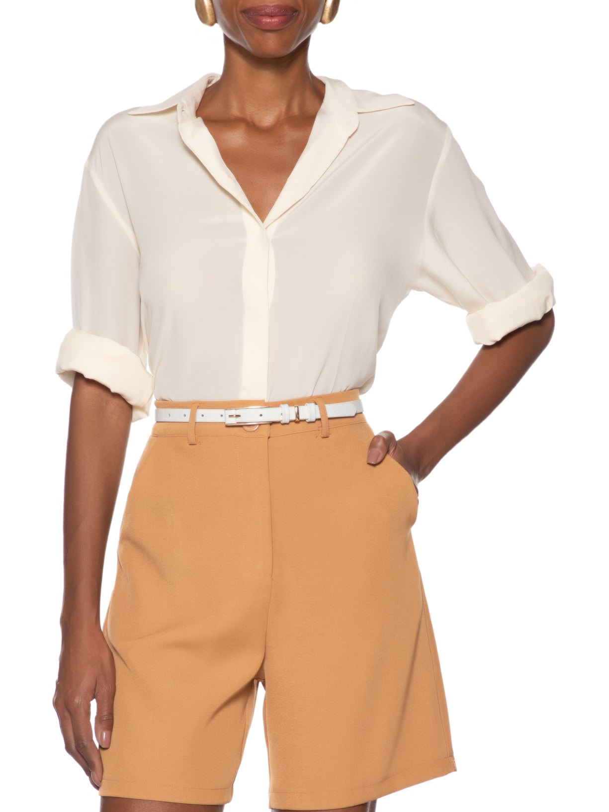 Cinto Feminino Couro Fino Com Fivela Retangular Branco Basiq