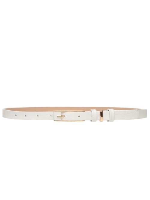 Cinto Feminino Couro Fino Com Fivela Retangular - Branco