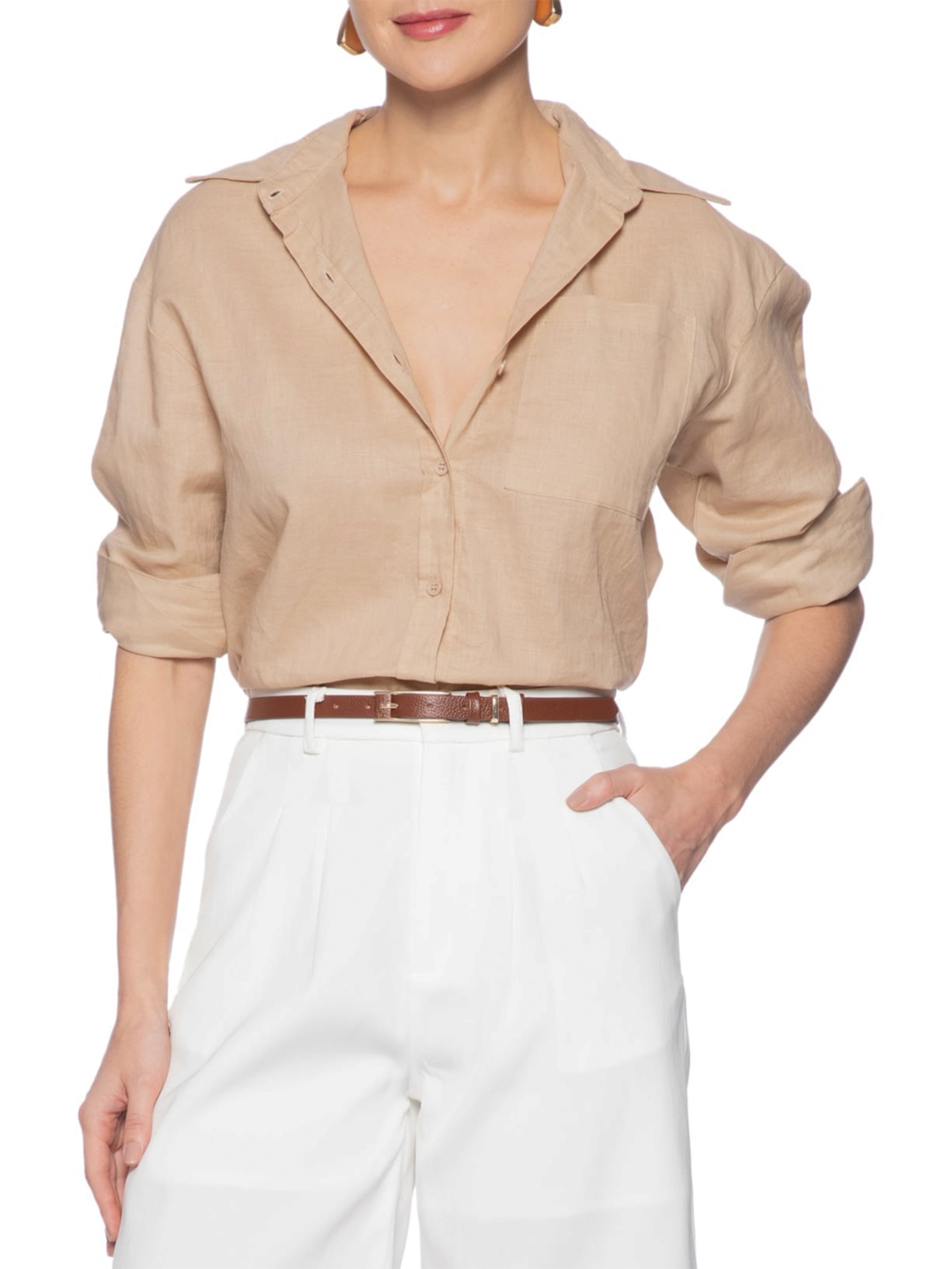 Cinto Feminino Couro Fino Com Fivela Retangular Marrom Basiq