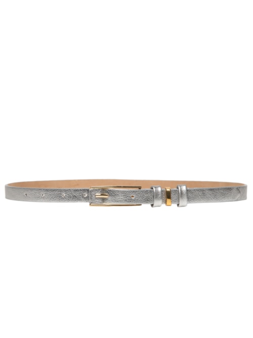 Cinto Feminino Couro Fino Com Fivela Retangular - Prateado