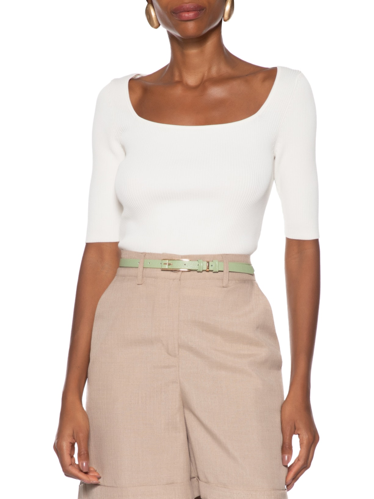 Cinto Feminino Couro Fino Com Fivela Retangular Verde Basiq