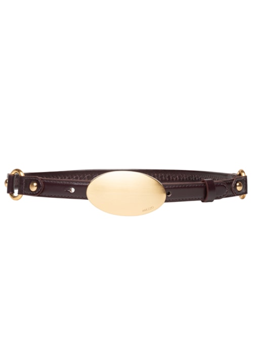 Cinto Feminino Couro Fino Fivela Oval Metal - Marrom