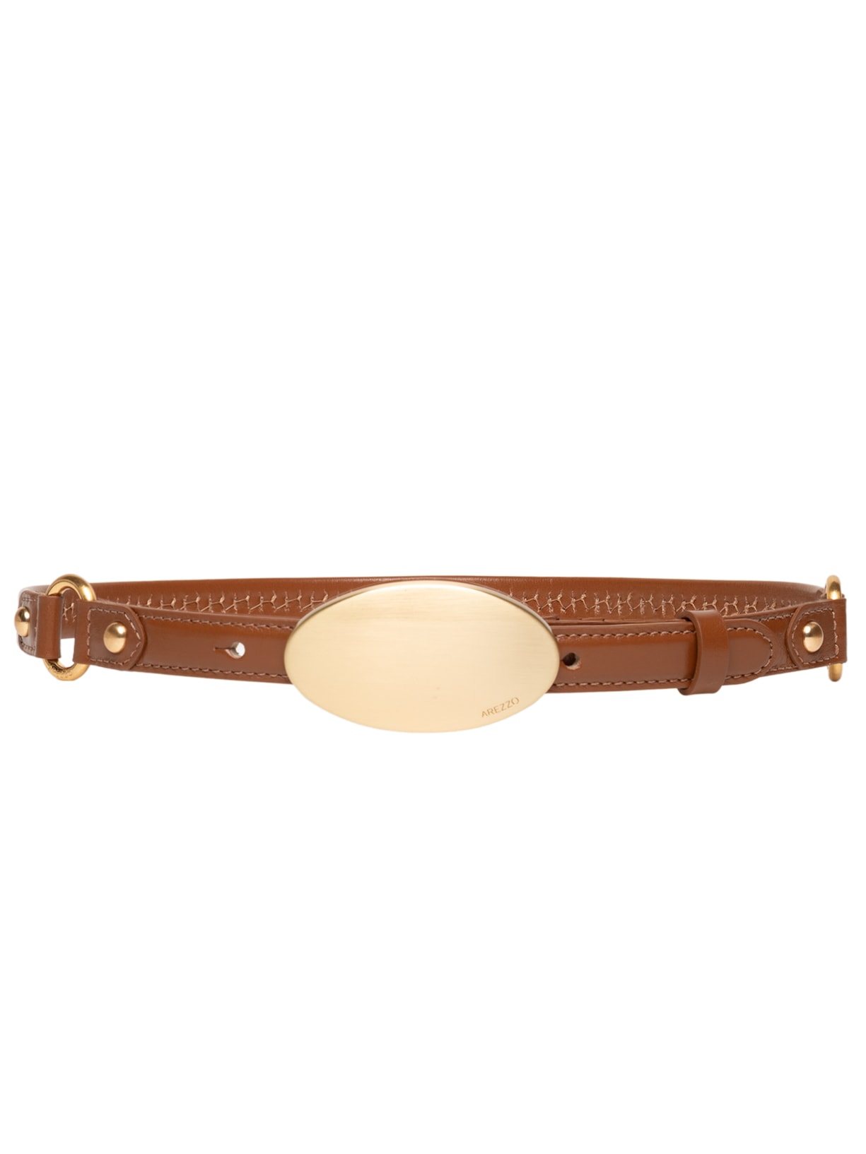 Cinto Feminino Couro Fino Fivela Oval Metal Marrom Arezzo