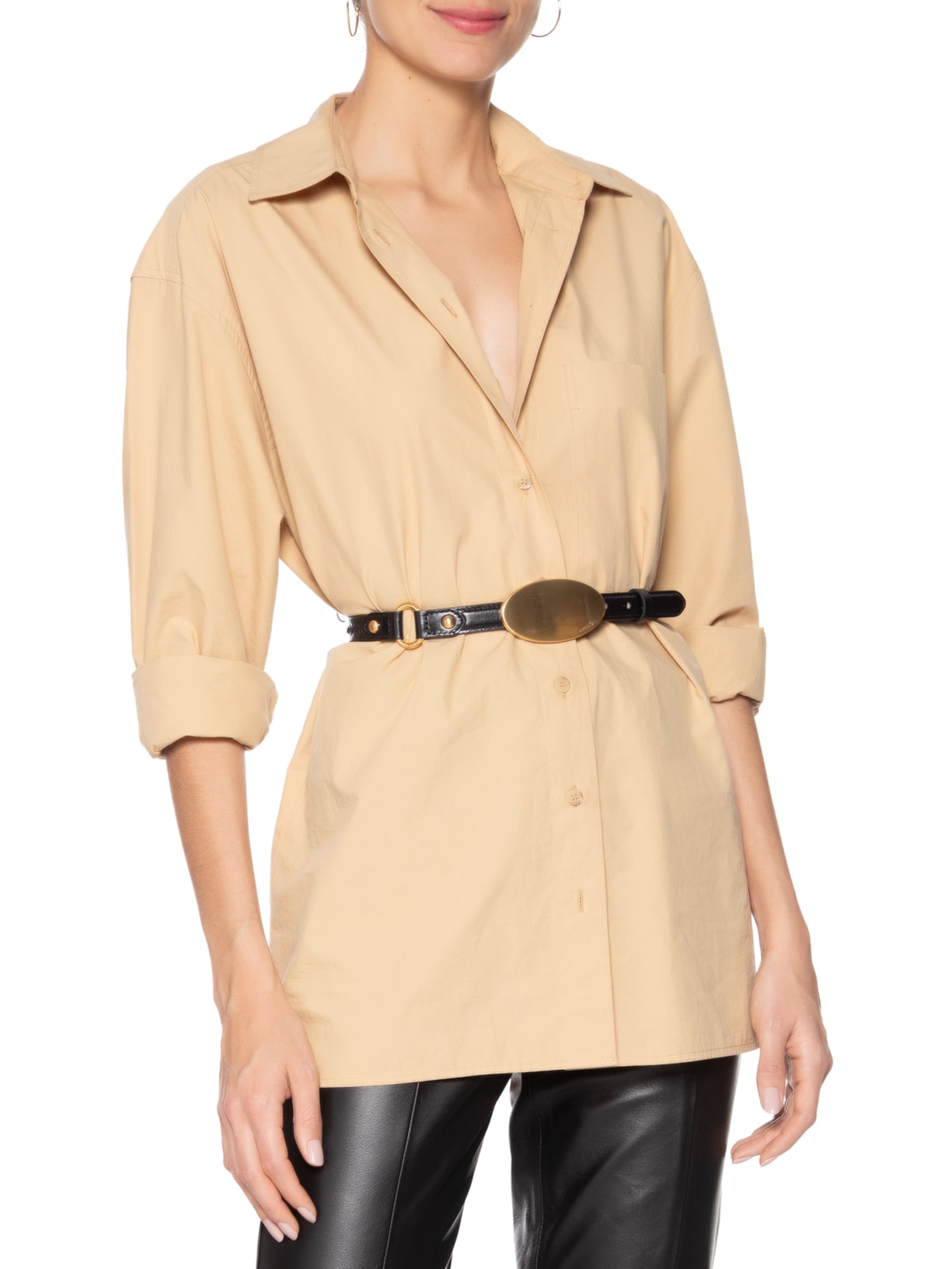 Cinto Feminino Couro Fino Fivela Oval Metal Preto Arezzo