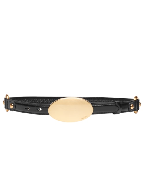Cinto Feminino Couro Fino Fivela Oval Metal - Preto