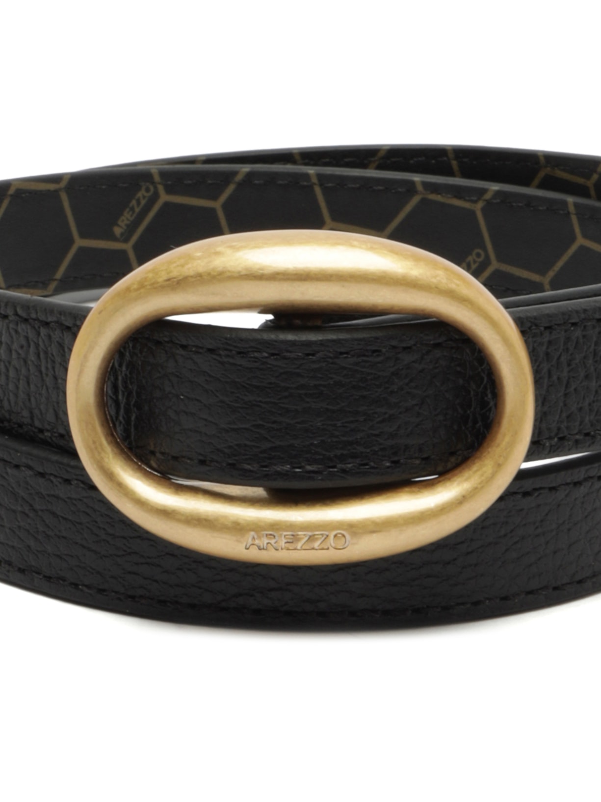 Cinto Feminino Couro Fino Fivela Ovalada Preto Arezzo