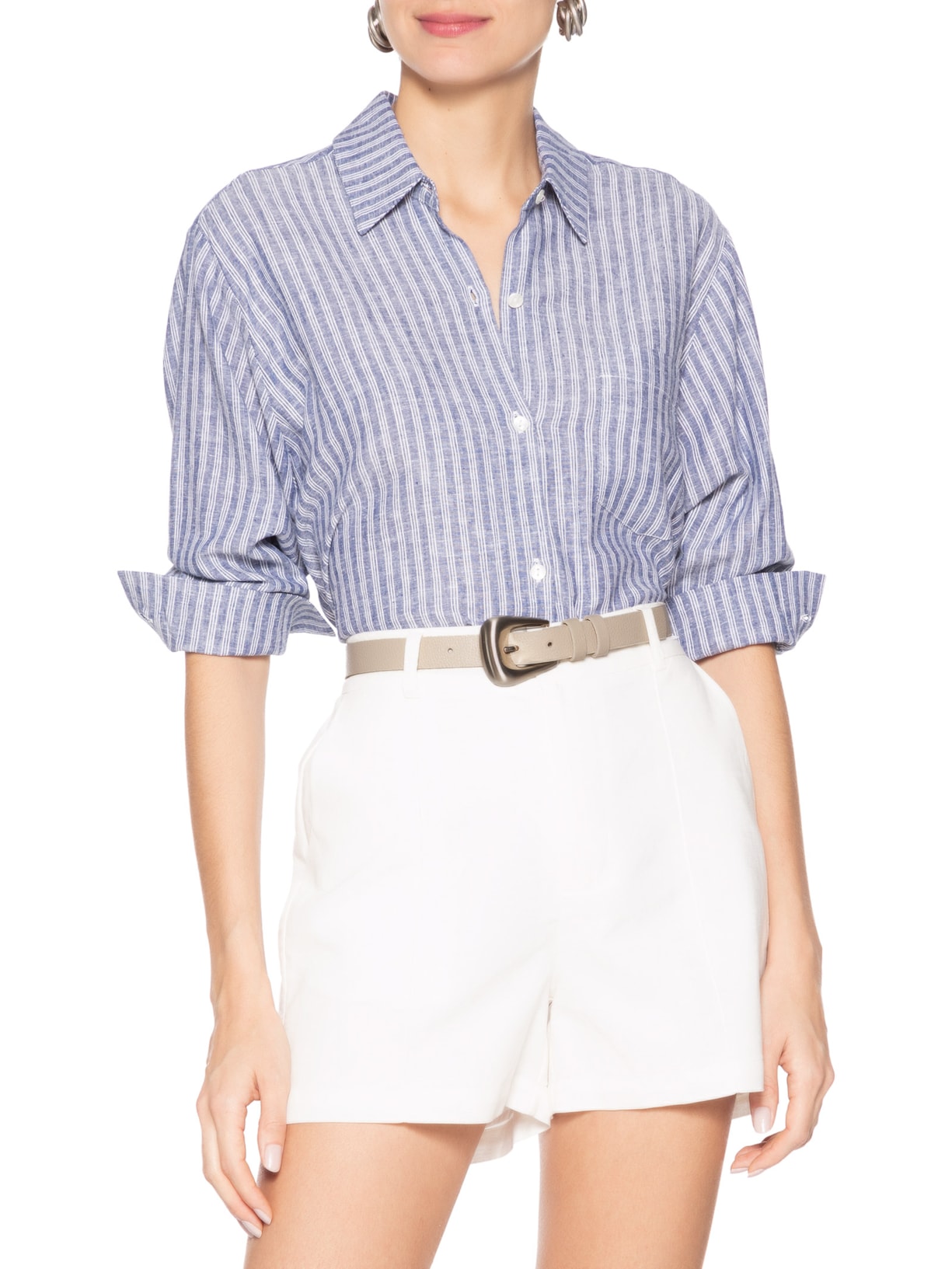 Cinto Feminino Couro Fivela Escovada Bege Basiq