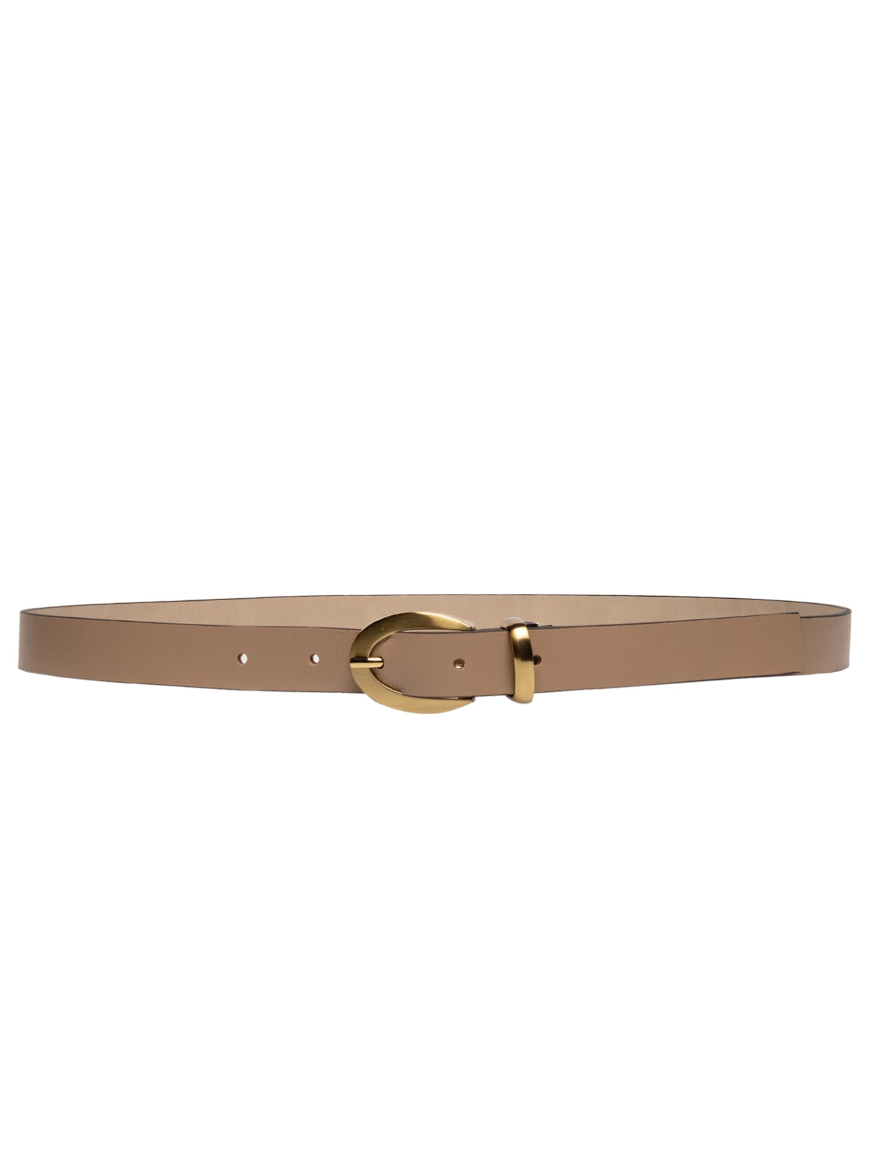 Cinto Feminino Couro Fivela Oval Escovada - Bege