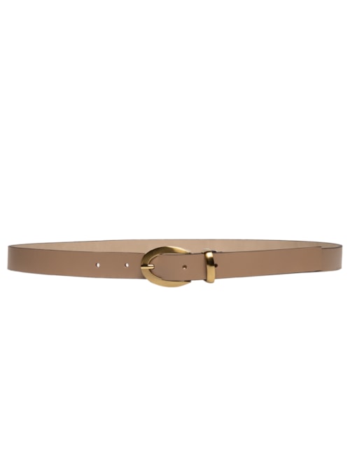 Cinto Feminino Couro Fivela Oval Escovada - Bege