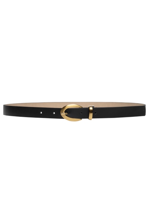 Cinto Feminino Couro Fivela Oval Escovada - Preto