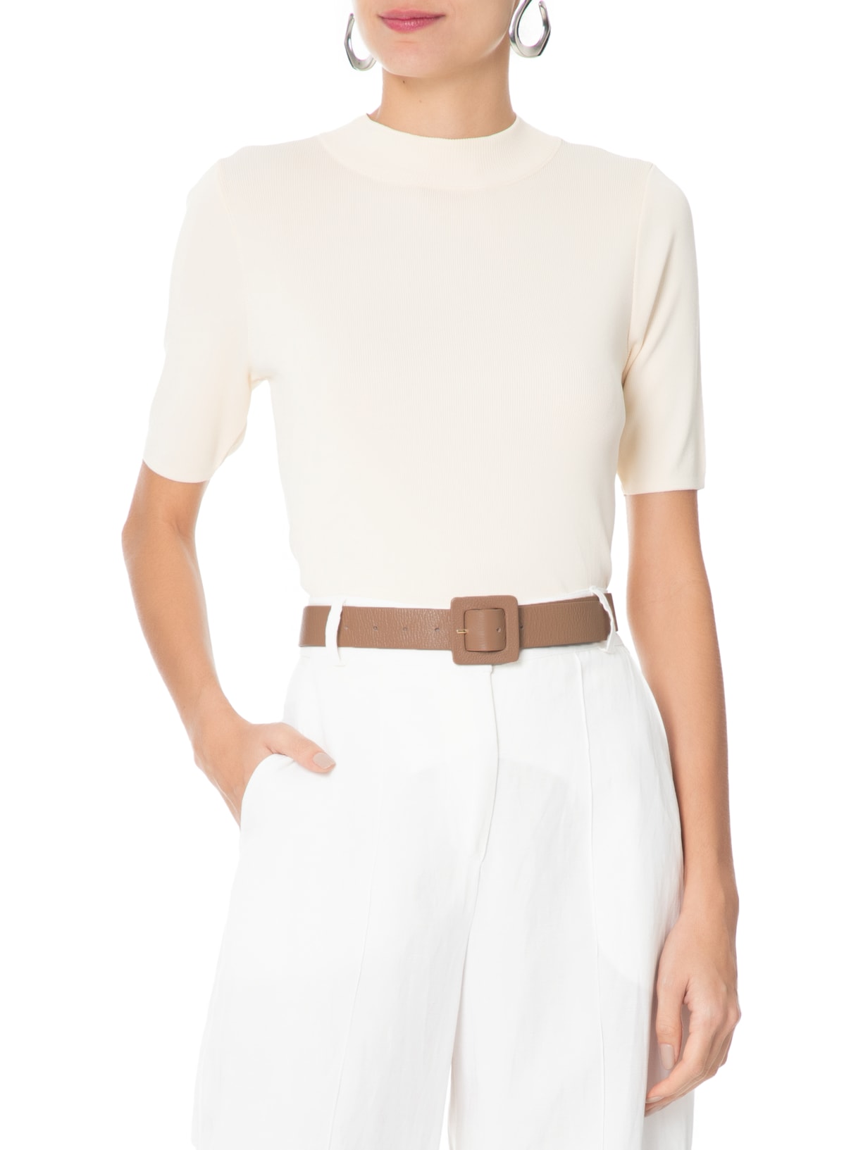 Cinto Feminino Couro Fivela Quadrada Bege Basiq