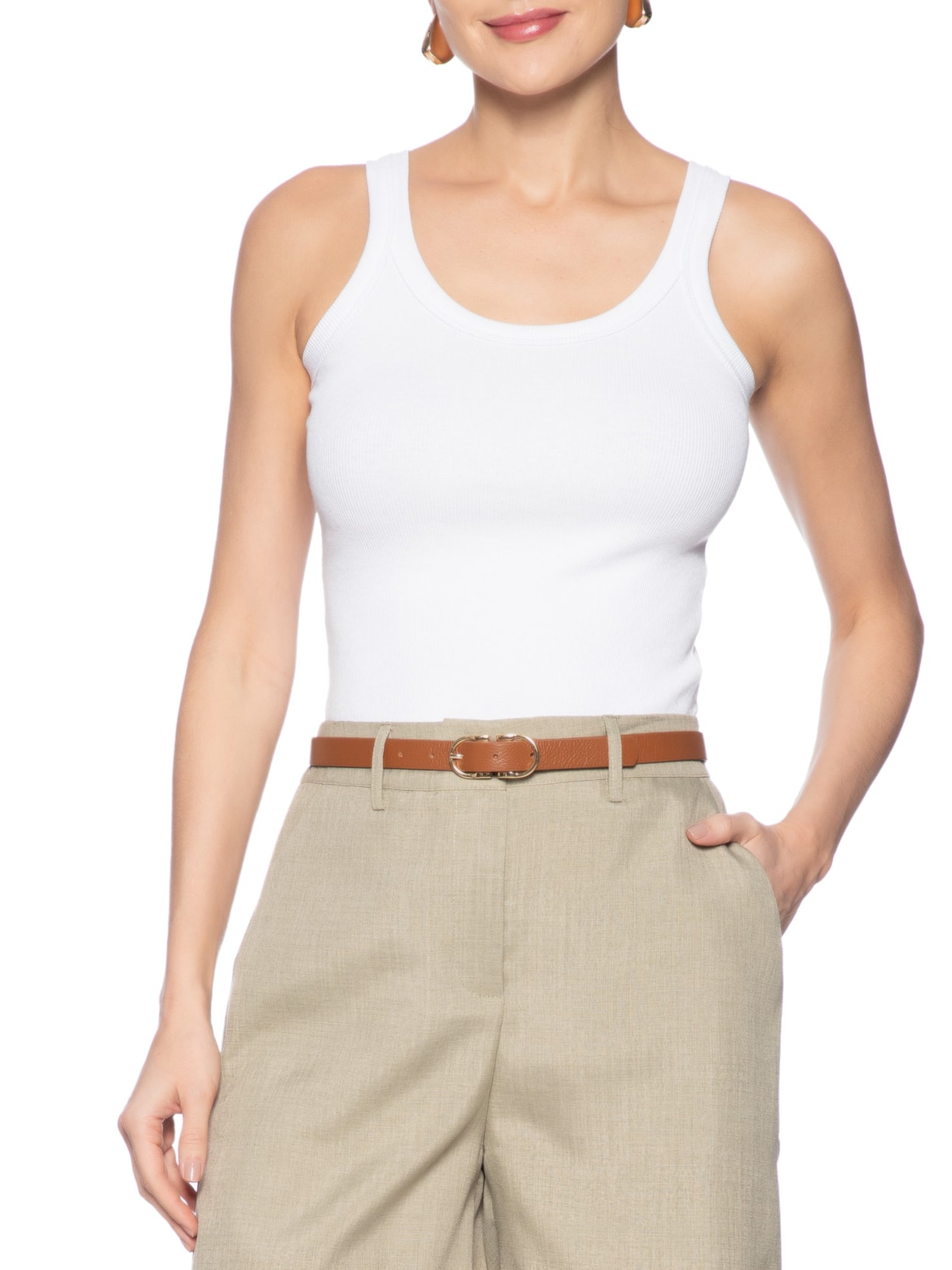 Cinto Feminino Couro Fivela Simétrica Marrom Basiq