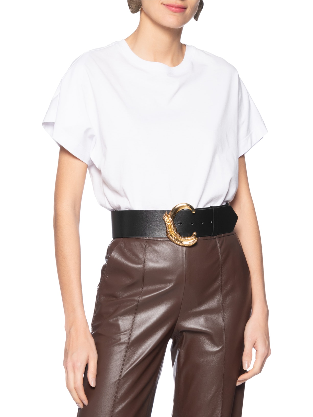 Cinto Feminino Couro Largo Fivela Metal Preto Arezzo