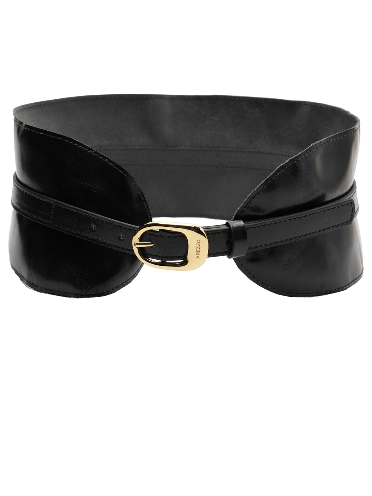 Cinto Feminino Couro Largo Tira Sobreposta Preto Arezzo