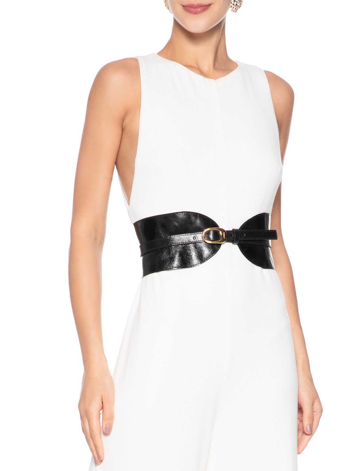 Cinto Feminino Couro Largo Tira Sobreposta Preto Arezzo