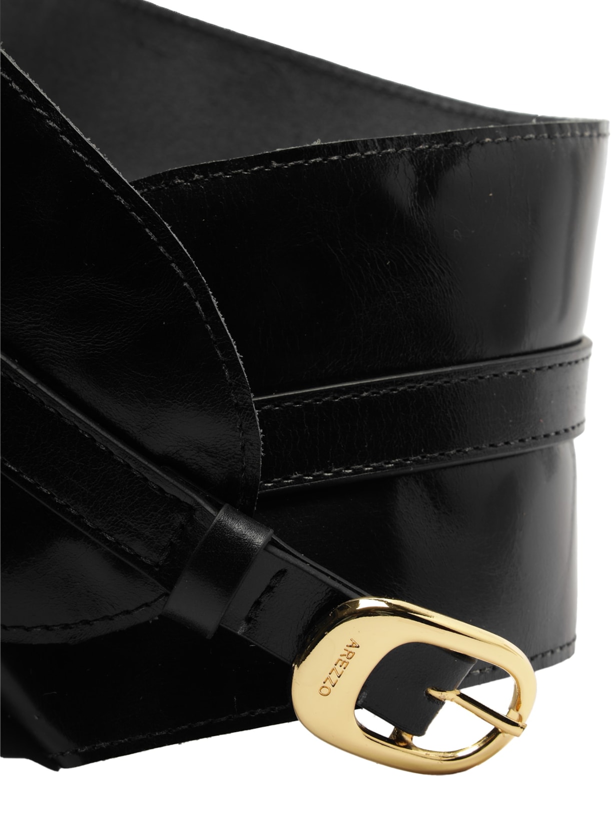 Cinto Feminino Couro Largo Tira Sobreposta Preto Arezzo