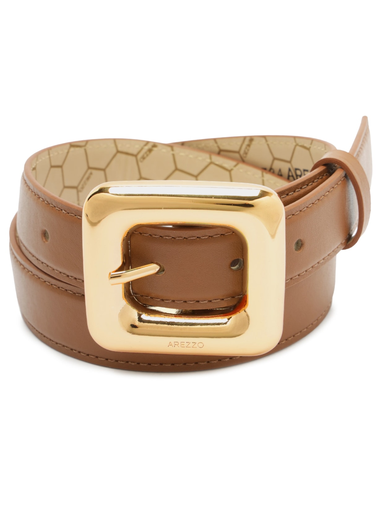 Cinto Feminino Couro Médio Maxi Fivela Quadrada Marrom Arezzo
