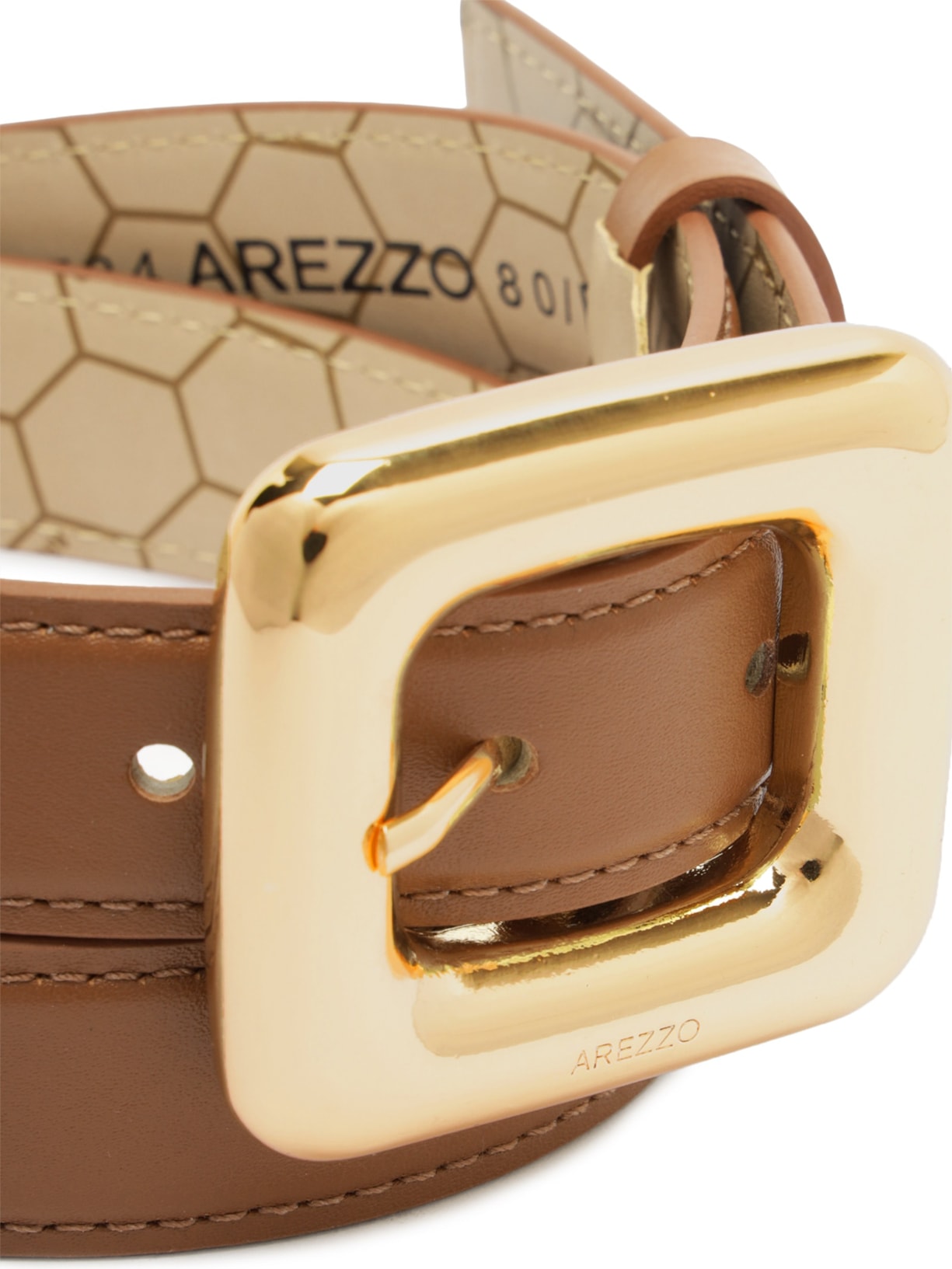 Cinto Feminino Couro Médio Maxi Fivela Quadrada Marrom Arezzo