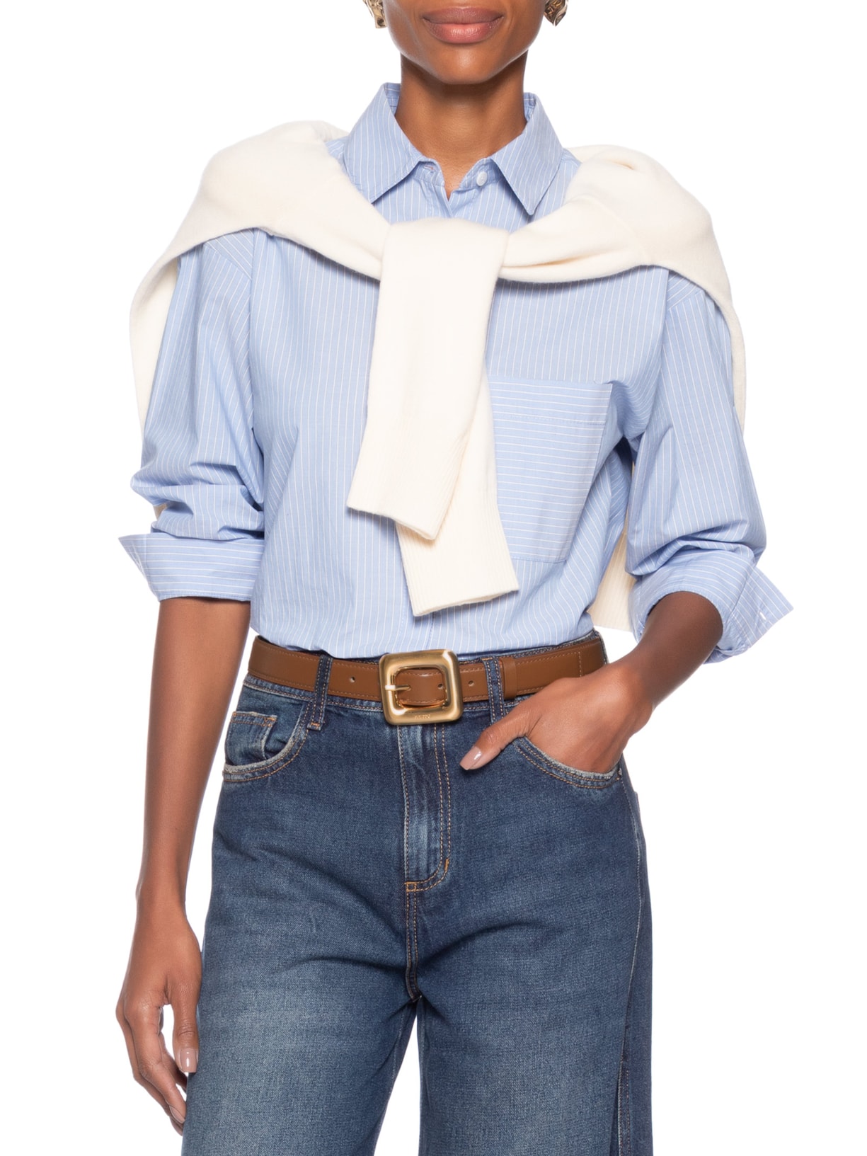 Cinto Feminino Couro Médio Maxi Fivela Quadrada – Marrom Arezzo