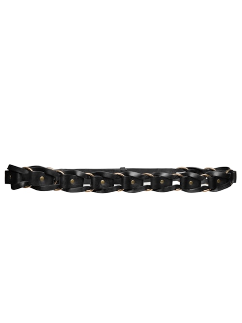 Cinto Feminino Couro Trancado E Argola - Preto