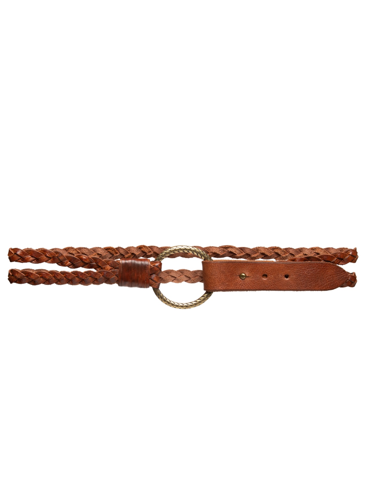Cinto Feminino Couro Tresse Argola Texturizada - Marrom