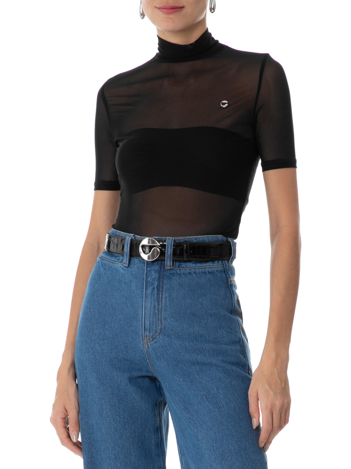 Cinto Feminino Croco Logo Leather Belt Preto Coperni