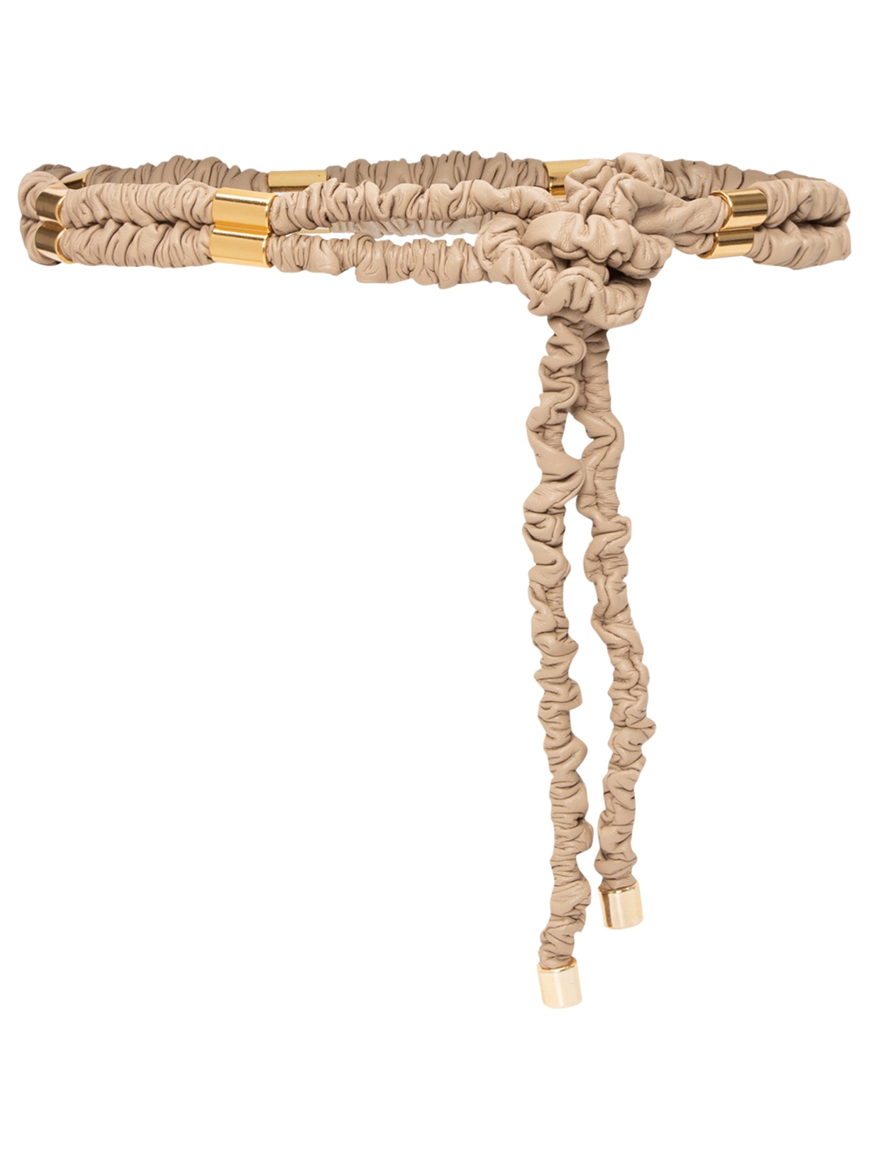 Cinto Feminino De Couro Amarração Franzido Metal - Bege