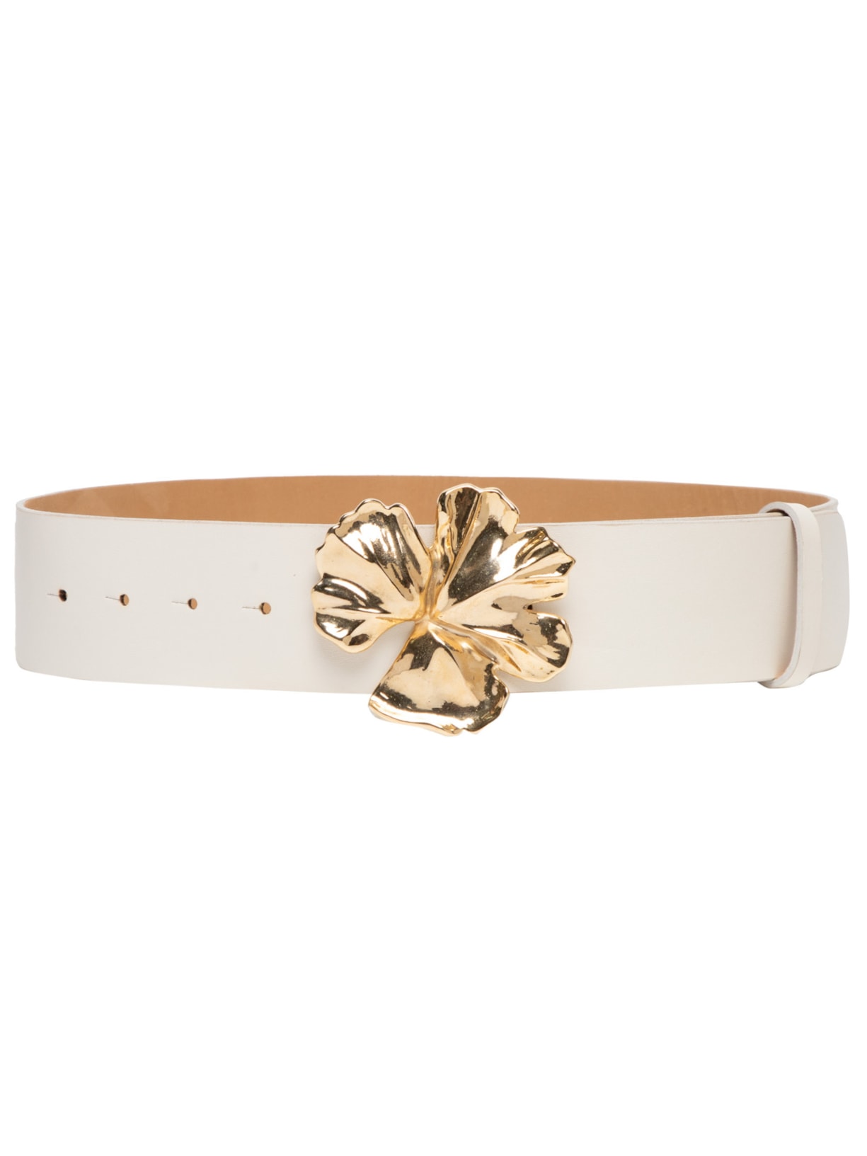 Cinto Feminino De Couro Box Cintura Flor Metal - Branco