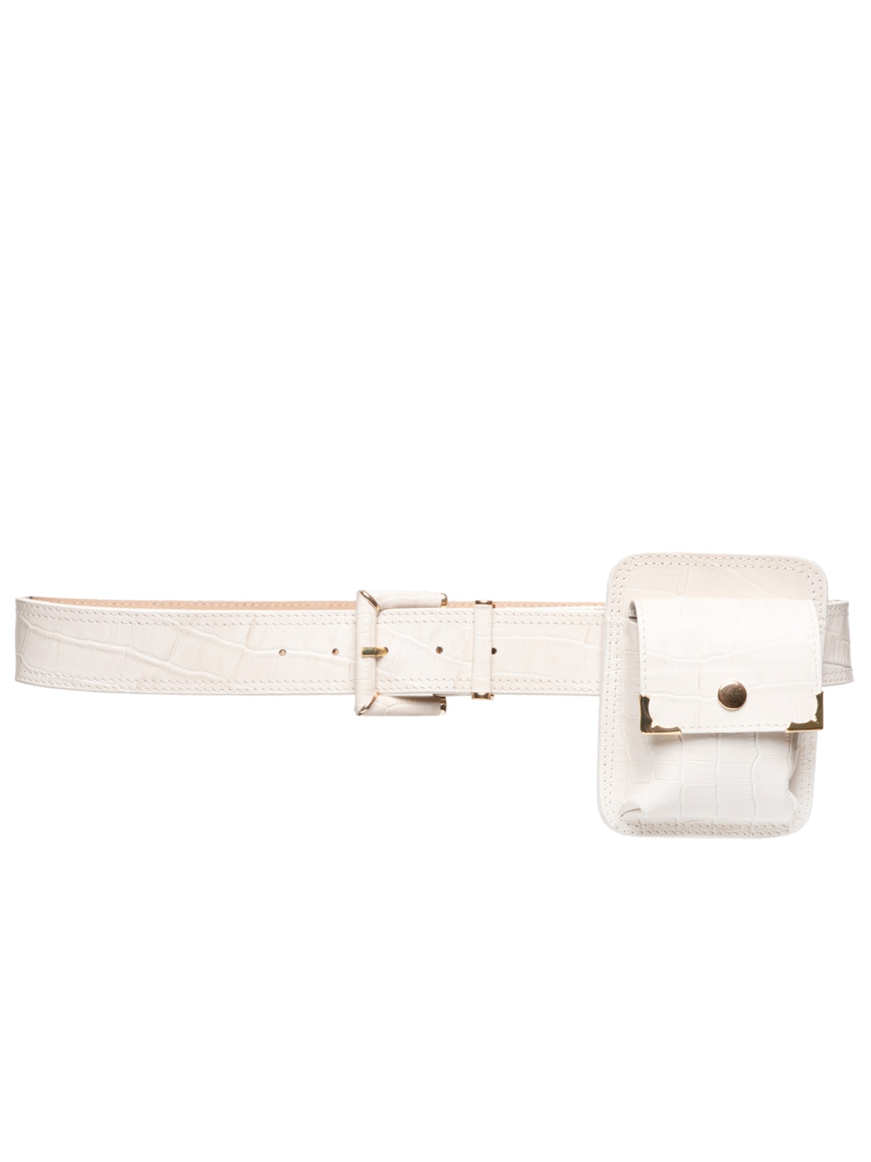 Cinto Feminino de Couro Croco com Fivela Encapada e Pochete - Off White