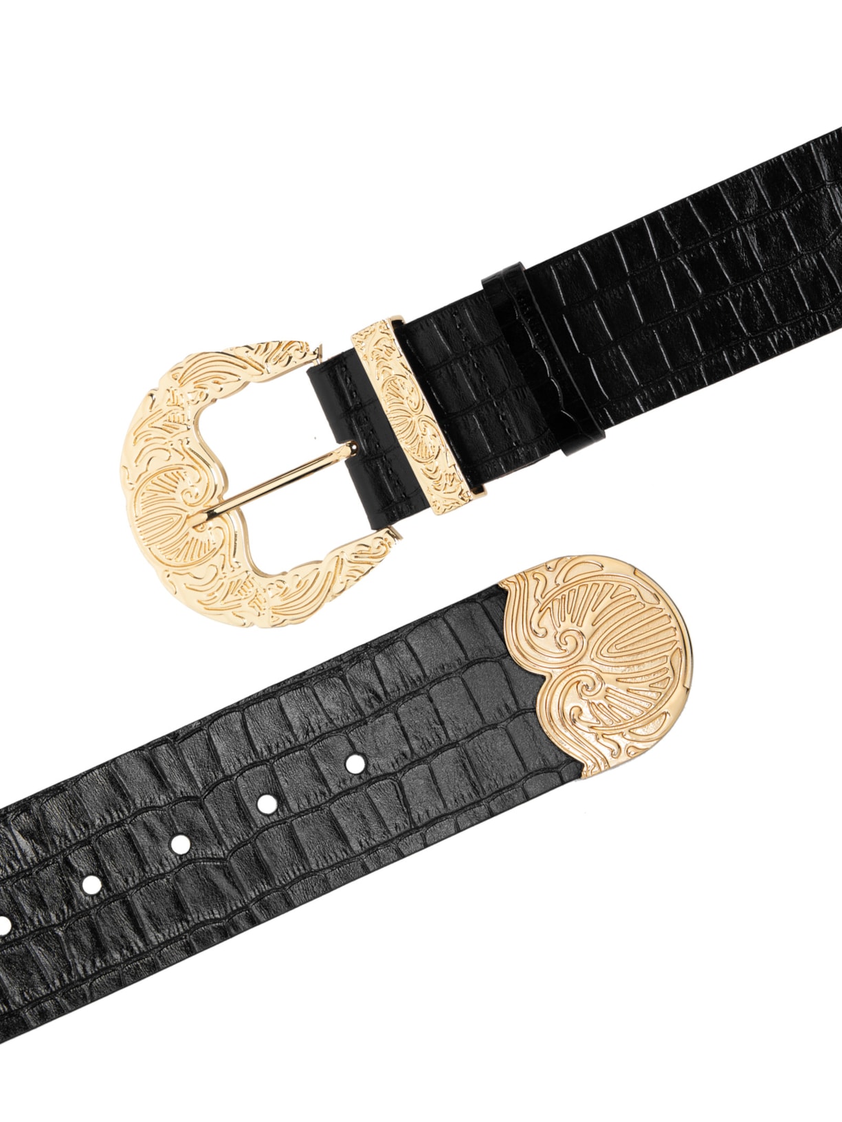 Cinto Feminino de Couro Croco Max com Fivela e Ponteira Preto Virgínia Cavalheiro