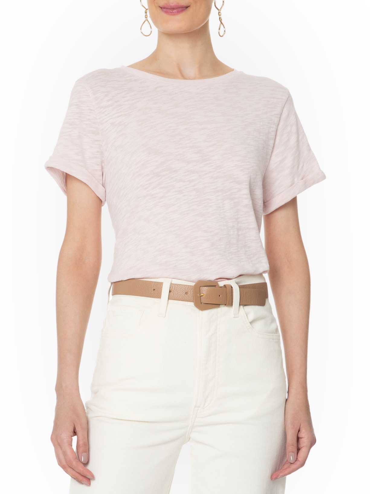 Cinto Feminino De Couro Fivela Encapada Bege Basiq