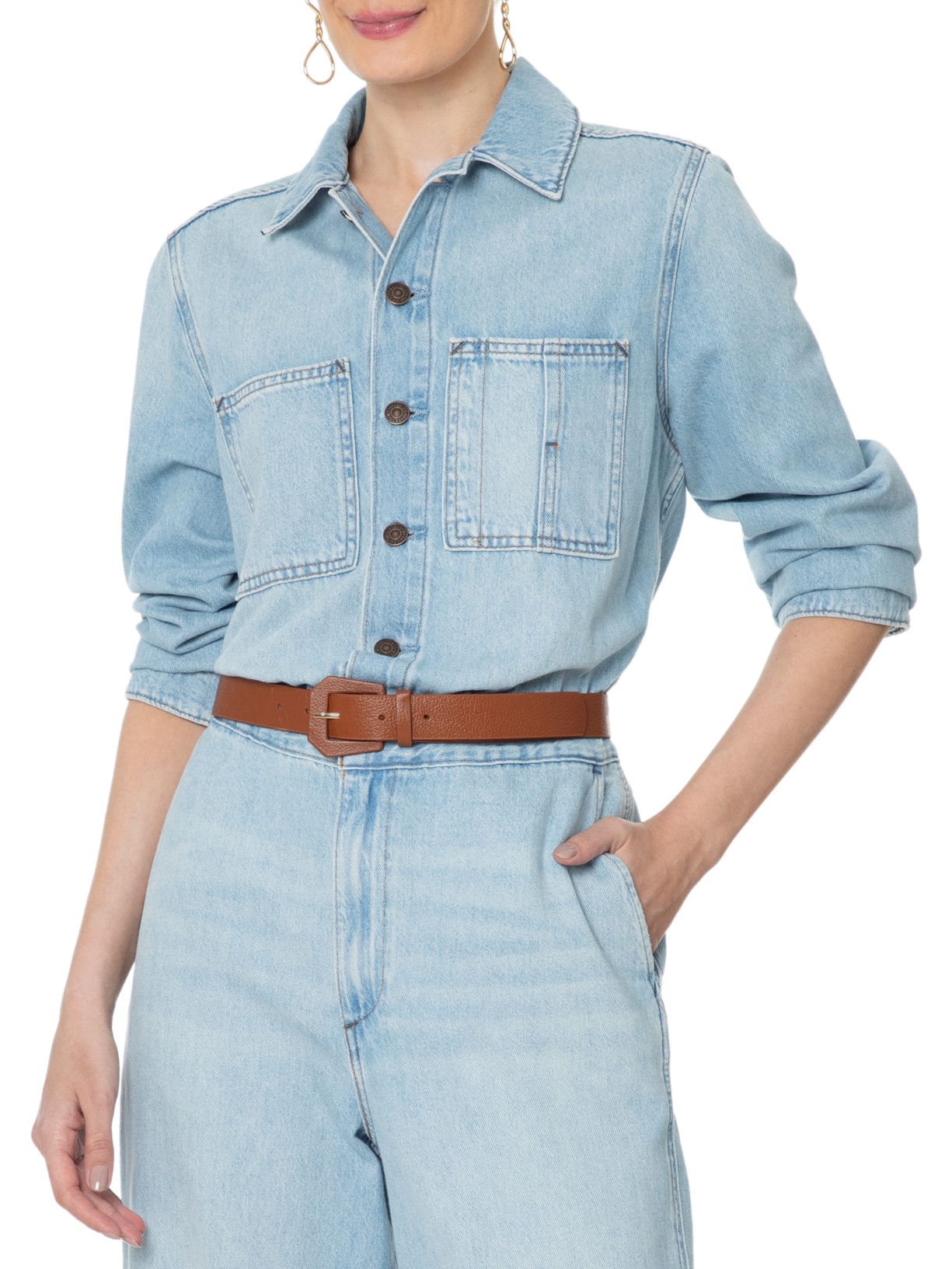 Cinto Feminino De Couro Fivela Encapada Marrom Basiq