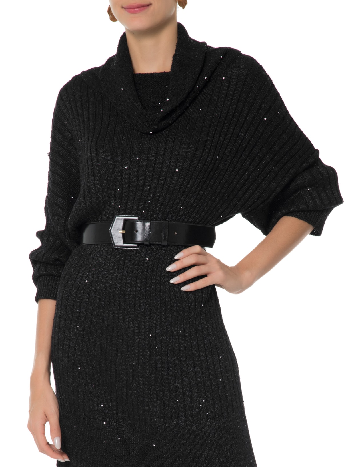 Cinto Feminino De Couro Fivela Forrada Preto Animale