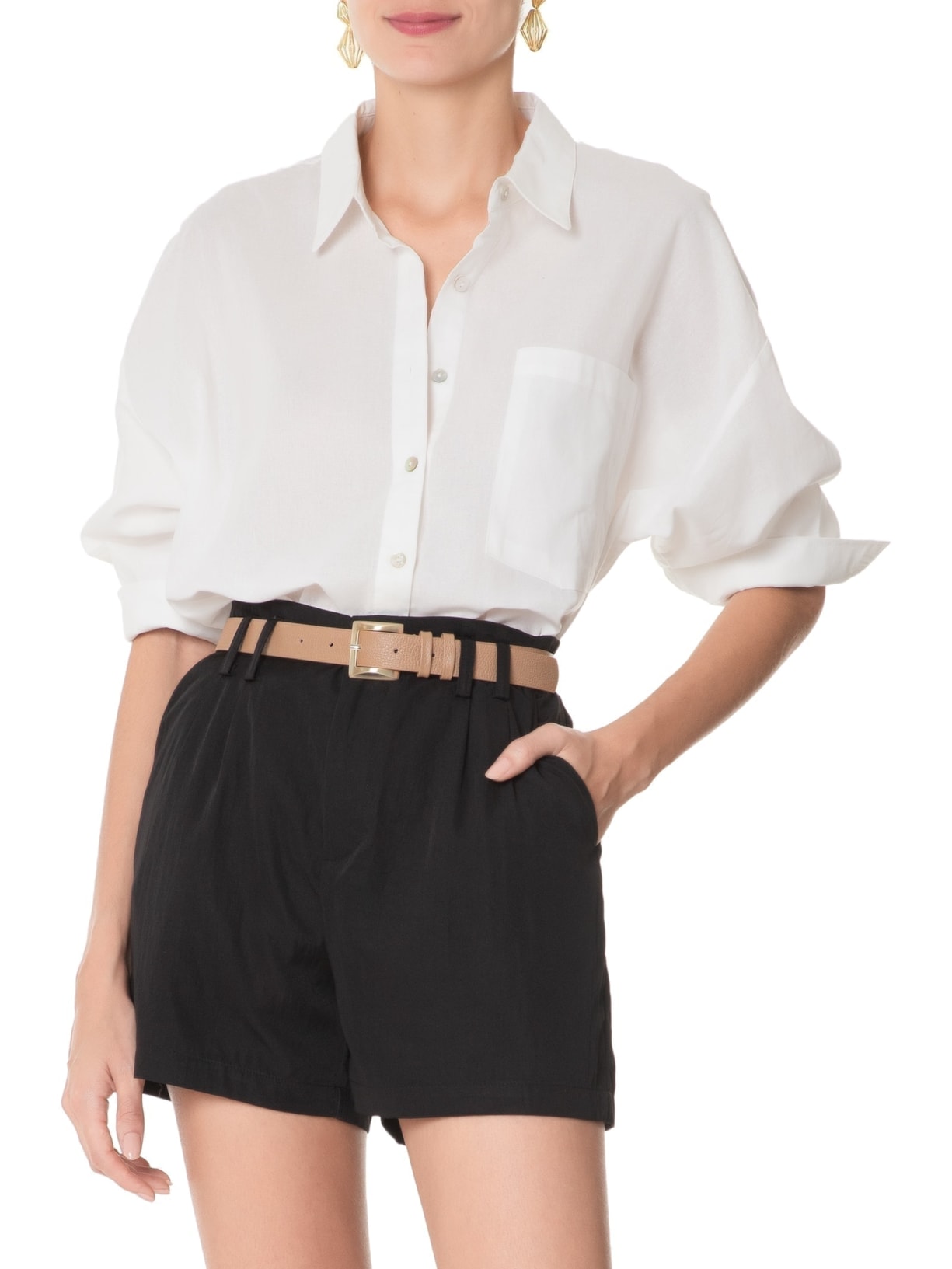 Cinto Feminino De Couro Fivela Quadrada Escovada Bege Basiq