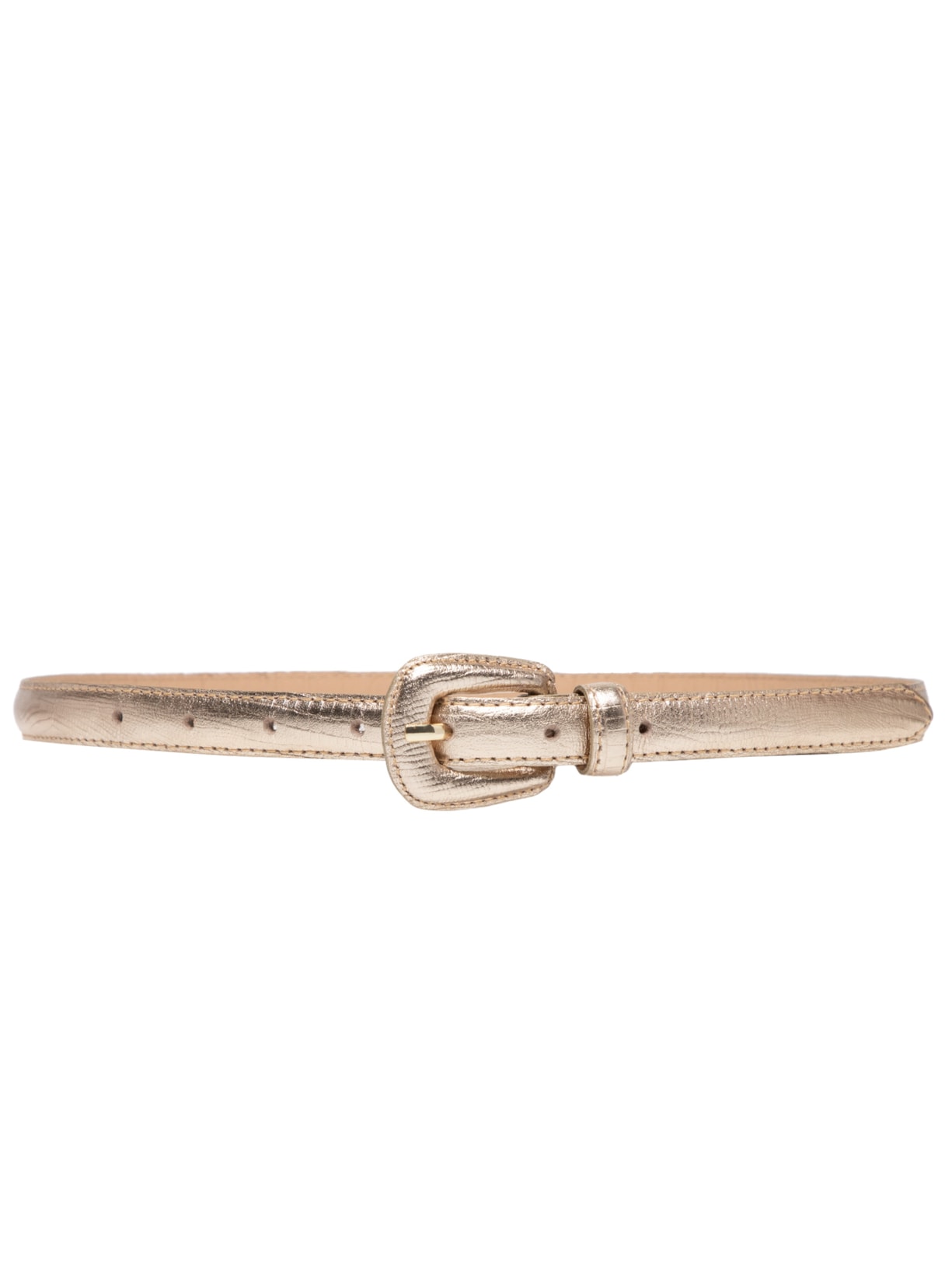 Cinto Feminino de Couro Lezard Fino com Fivela Encapada - Dourado