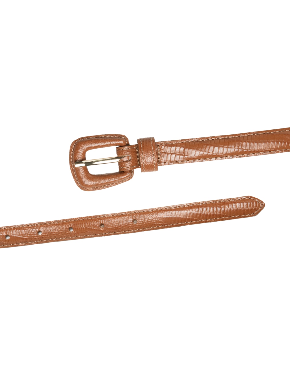 Cinto Feminino de Couro Lezard Fino com Fivela Encapada Marrom Virgínia Cavalheiro