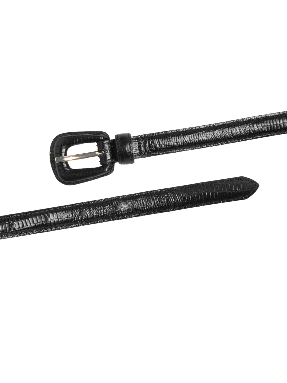 Cinto Feminino de Couro Lezard Fino com Fivela Encapada Preto Virgínia Cavalheiro