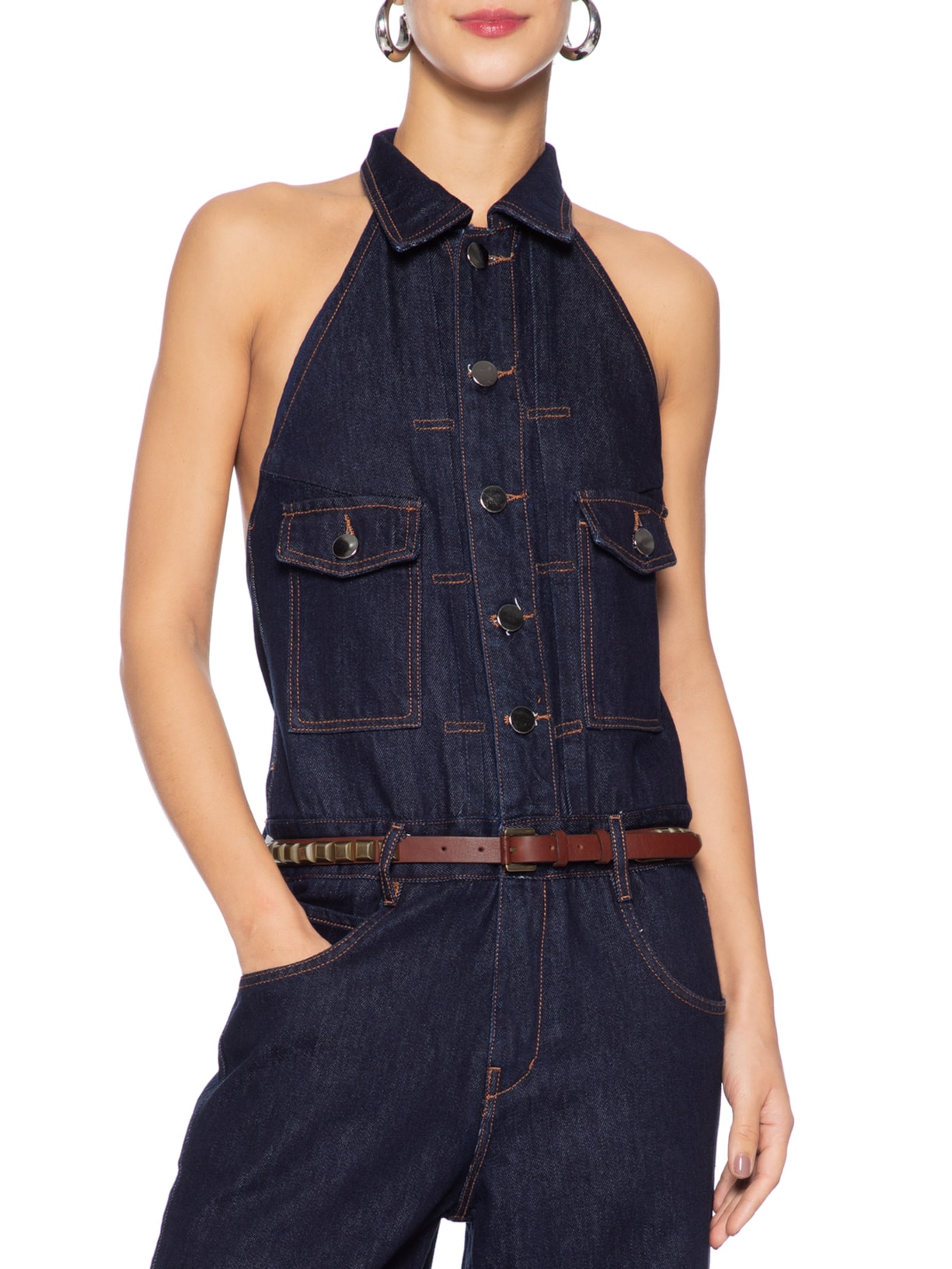 Cinto Feminino De Couro Maxi Spike Marrom Animale