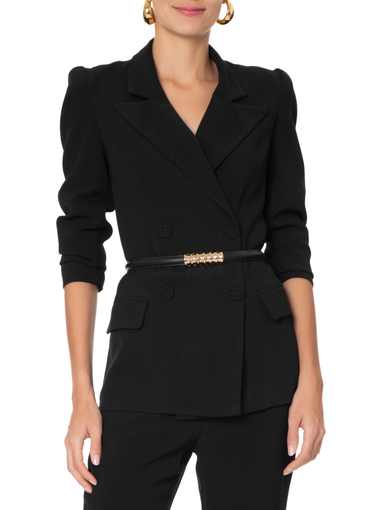 Cinto Feminino De Couro Metal Tubo Preto Animale