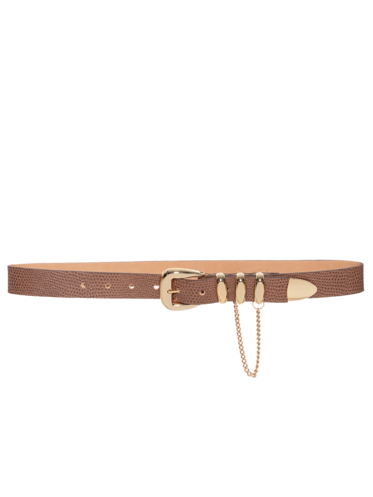 Cinto Feminino de Couro Textura Arraia com Fivela Robusta Passadores e Ponteira - Marrom