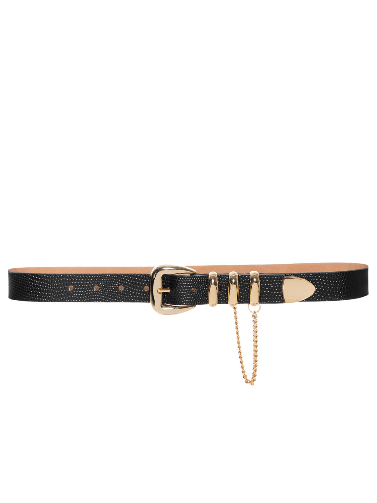 Cinto Feminino de Couro Textura Arraia com Fivela Robusta Passadores e Ponteira - Preto