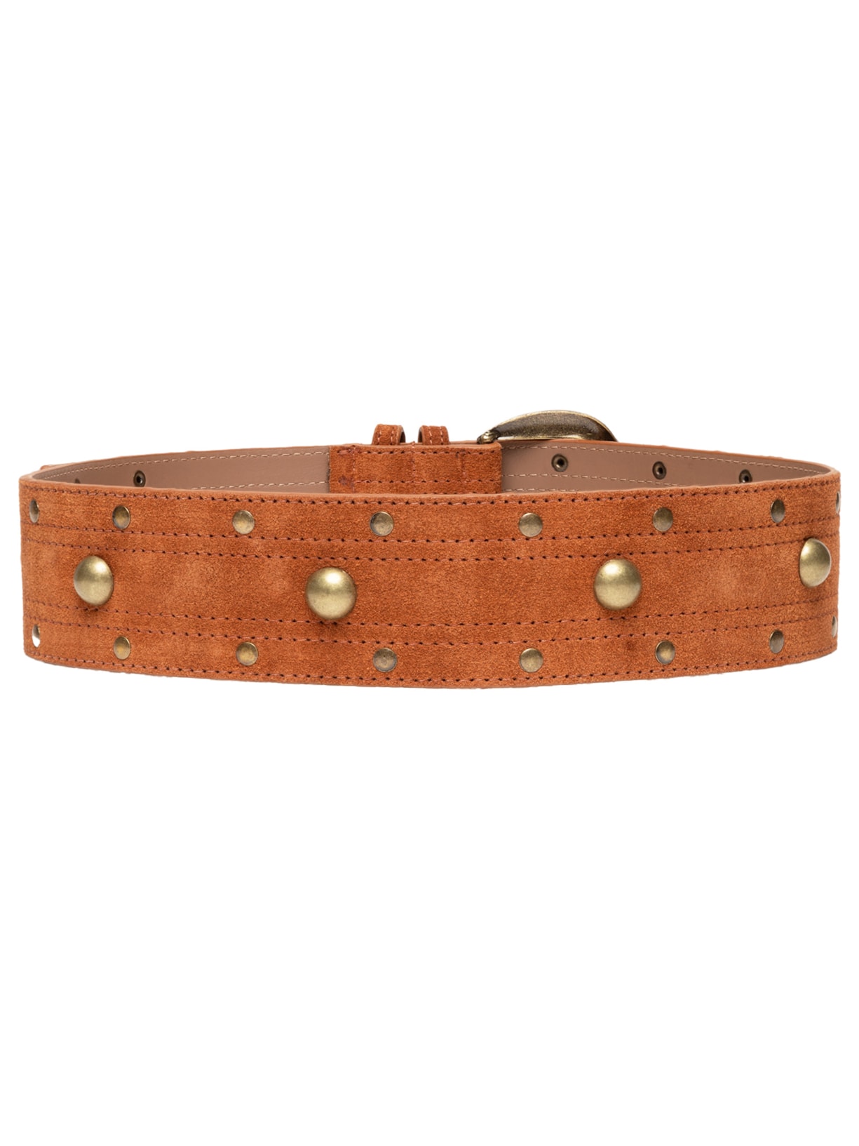 Cinto Feminino Em Couro Camurça Com Apliques Metálicos Marrom Market 33