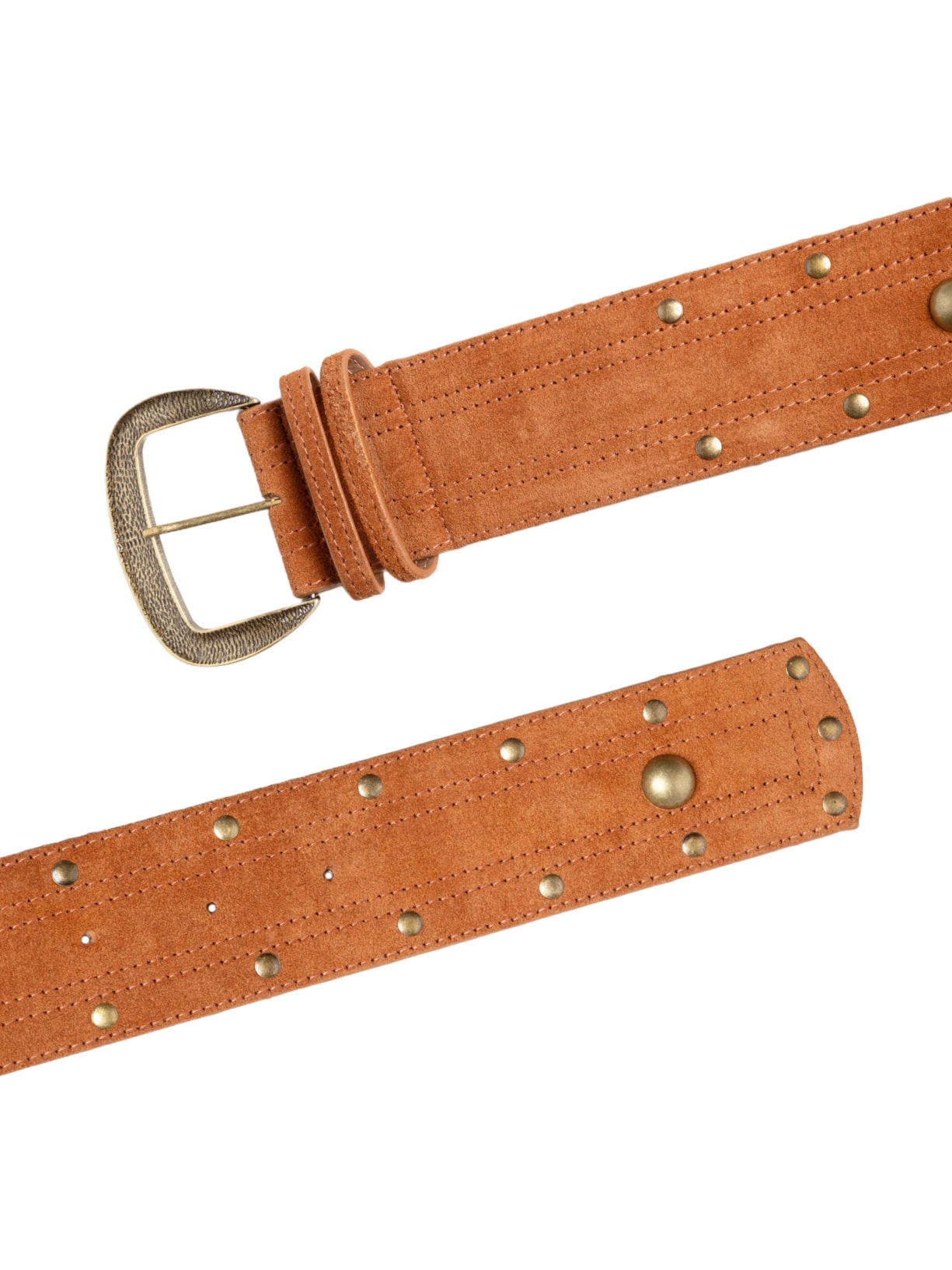 Cinto Feminino Em Couro Camurça Com Apliques Metálicos Marrom Market 33