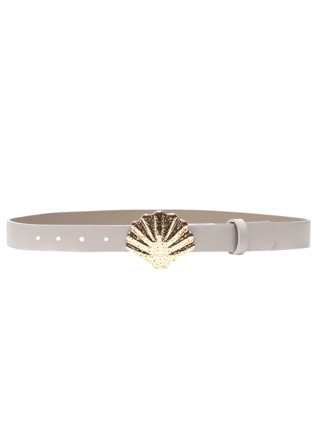 Cinto Feminino Em Couro Com Detalhe De Concha - Off White