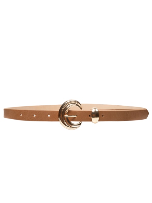 Cinto Feminino Em Couro Com Fivela Arredondada - Bege