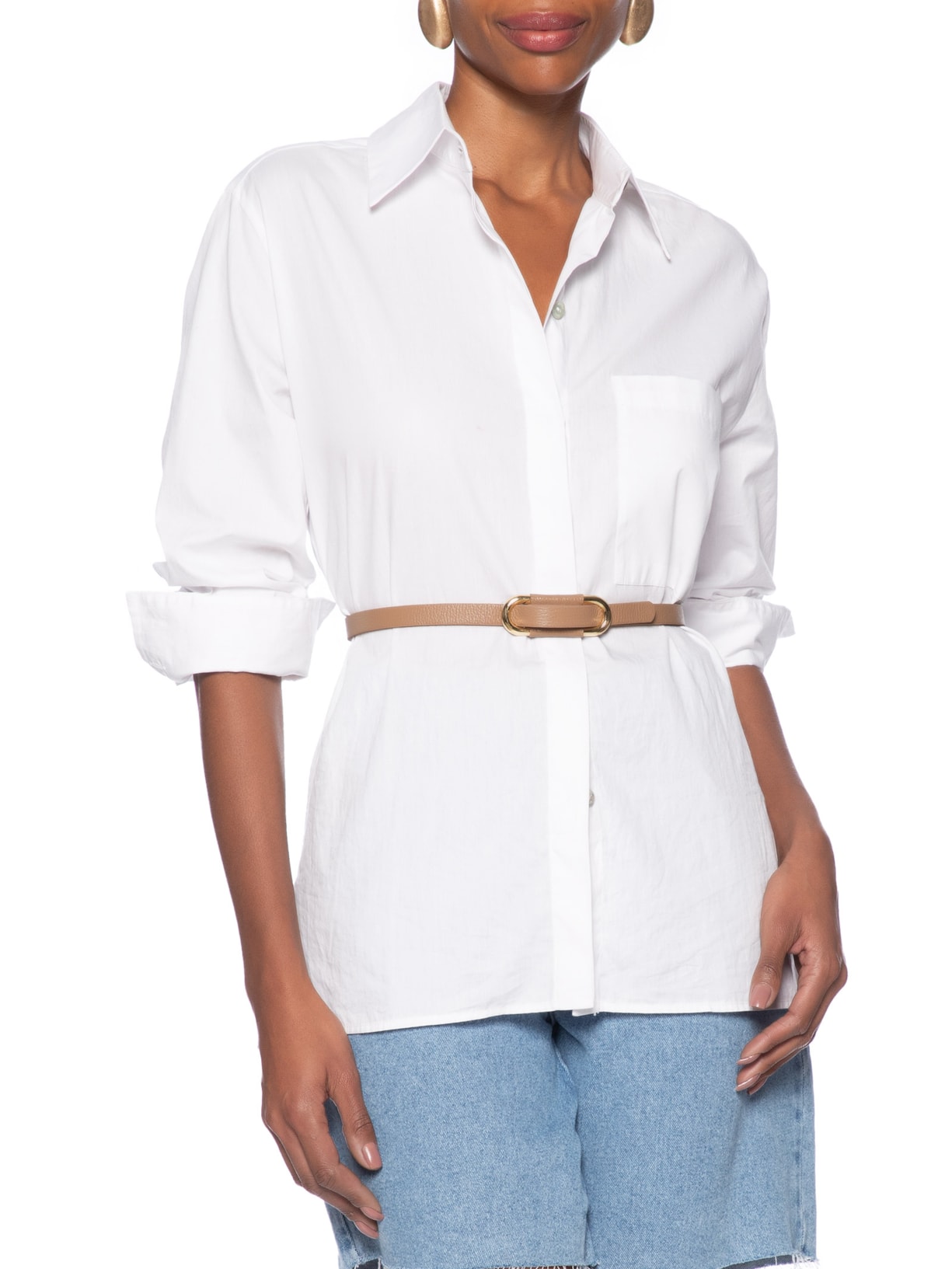 Cinto Feminino Em Couro Com Fivela Arredondada Bege Market 33