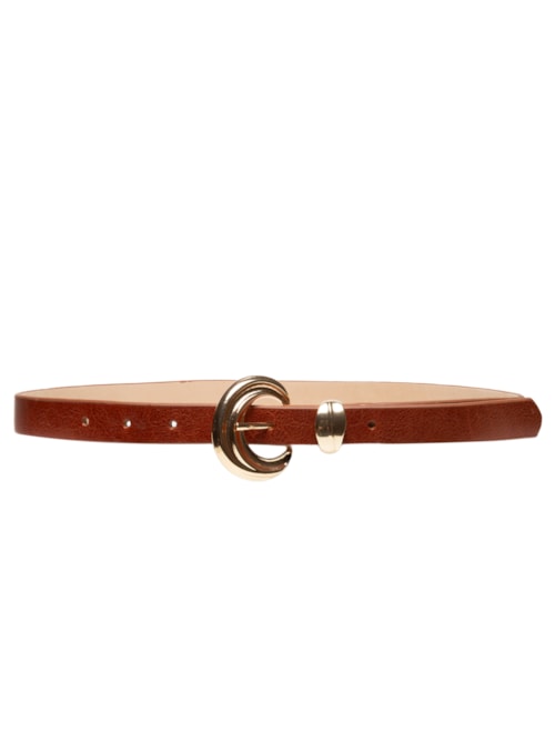 Cinto Feminino Em Couro Com Fivela Arredondada - Marrom