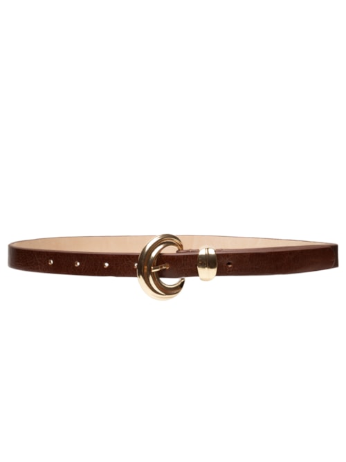 Cinto Feminino Em Couro Com Fivela Arredondada - Marrom