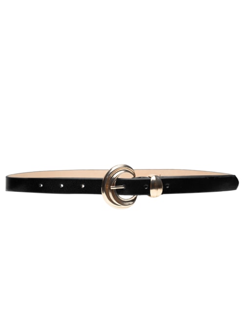 Cinto Feminino Em Couro Com Fivela Arredondada - Preto