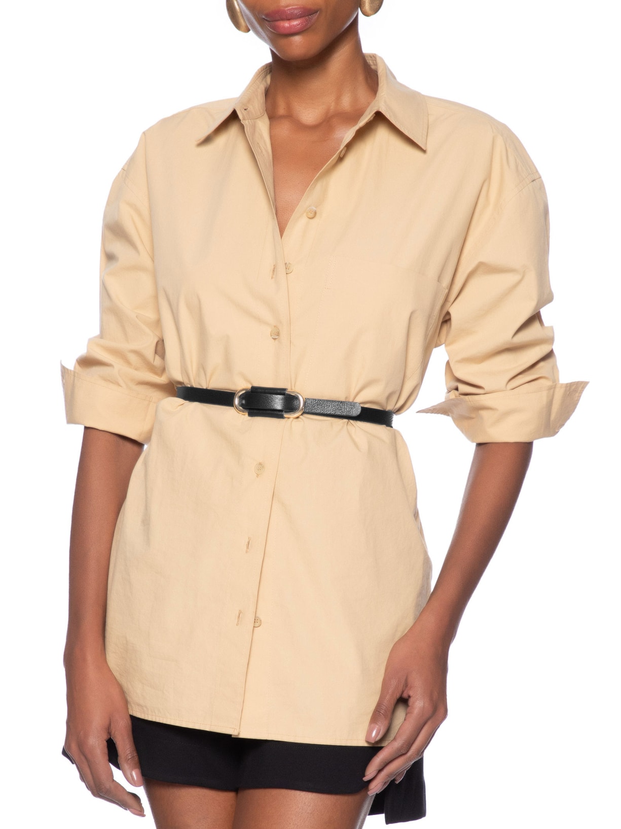 Cinto Feminino Em Couro Com Fivela Arredondada Preto Market 33